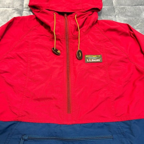 L.L. Bean Jacket Men's Sz M 1/2 Zip Windbreaker Hooded Anorak Red Blue - Picture 4 of 12